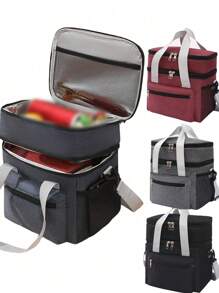 1pc Double Layer Insulated Lunch Box Bag For Office Workers, Large Capacity Hand-Held Bag For Students To Bring Food, Insulated Bag For Lunch Boxes, Outdoor Picnic Bag, Home Decor, Party & Christmas Storage - Multicolor - View 1