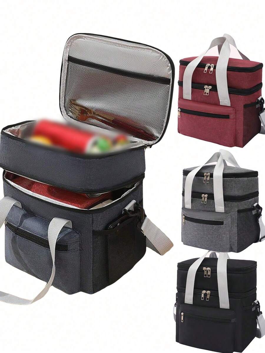 1pc Double Layer Insulated Lunch Box Bag For Office Workers, Large Capacity Hand-Held Bag For Students To Bring Food, Insulated Bag For Lunch Boxes, Outdoor Picnic Bag, Home Decor, Party & Christmas Storage - Multicolor - View 1