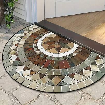 1 PIEZA Felpudo de bienvenida con patrón de ladrillo geométrico retro - Suave y cómodo, de poliéster lavable a máquina, adecuado para entradas interiores y exteriores, dormitorio, cocina y decoración del hogar, felpudo interior y exterior | Felpudo de bienvenida artístico | Felpudo de bienvenida, alfombra del hogar, decoración navideña, alfombra de cocina