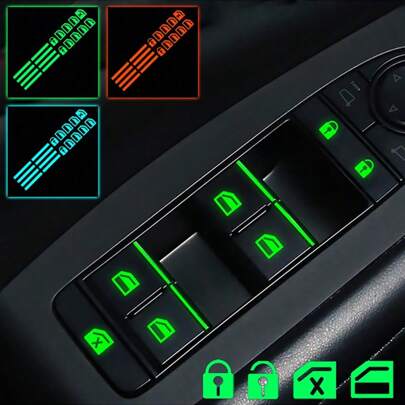 18pcs Universal Car Window Lift Switch Stickers, Automotive Interior Luminous Fluorescent Waterproof Wear-Resistant Decals