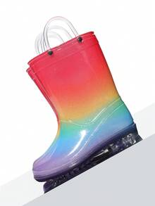 1 Pair Adorable Princess-Style Colorful Crystal Rain Boots, Soft & Durable Soles, Seamless Round Toe, High-Top Design, Lightweight Body, Girls/Toddlers Rain Boots For School, Camping, Beach, Outdoor, Sturdy Double Handles, Shiny Crafted Uppers, Suitable For All Seasons