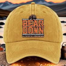 Durable| Bear Down Chicago Print Baseball Cap, Adjustable Fit, Lightweight Breathable Polyester Hat With Design, Machine Washable - - 黑色 - 查看 7