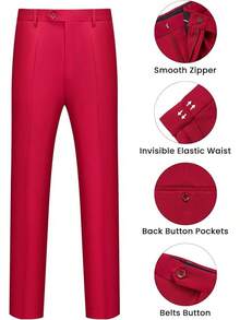 Men's 2 Piece Suits Two Button Pants Set Party,Wedding And BusinessChristmas CNPN - 紅色 - 查看 10