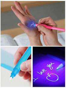 12pcs Random Color Invisible Ink Marker Pen With LED UV Light, Ballpoint Pen For Secret Message, Game Gift, Calligraphy Pen, UV Party Gift, Random, Transformable Pen, Gift - Multicolor - View 2