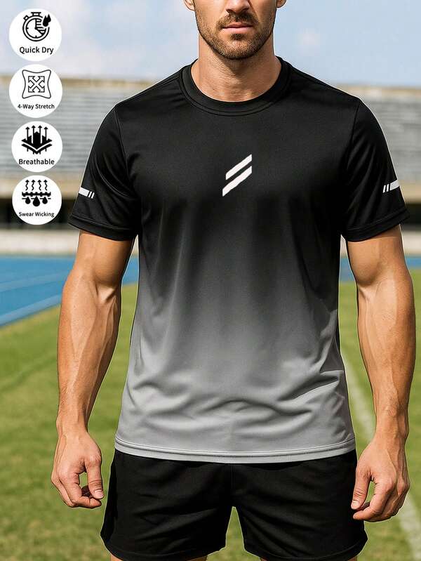 Camiseta de manga corta con efecto degradado para hombre, conjunto de gimnasio para hombre, de secado rápido para hombre, para deportes al aire libre, entrenamiento, correr, uso diario casual, para atletas, esposo, novio