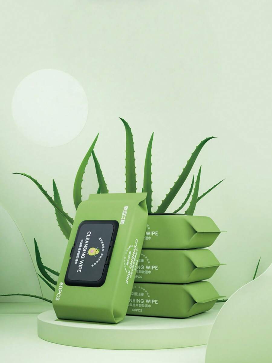 60片/包牛油果卸妆湿巾，一次性温和洁面湿巾，无需冲洗，便携式洁面巾