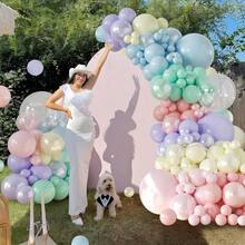 Pastel Rainbow Balloon Garland Arch Kit 126Pcs Double Stuffed Pearl Pink Blue Yellow Peach Purple Turquoise Clear Balloons For Birthday Party Product Shower Gender Reveal Easter Spring Day Decorations