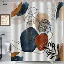 Local Warehouse Arrive In Three Abstract Shower Curtain, Boho Mid Century Modern Neutral Geometric Bathroom Curtain Dr With 12 Hooks, 72" X 72"
