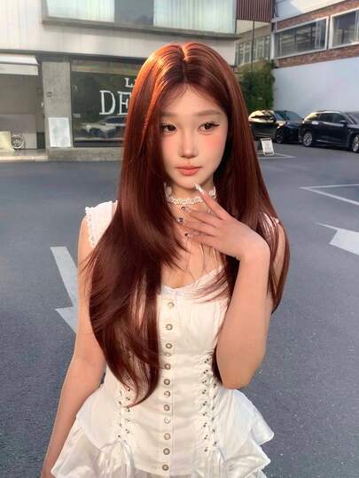 alicegarden Forehead Lace 4 * 1, Forehead Lace Straight Wig, Red 28 Inch Daily Natural Semi Woven, Natural Daily Use Realistic Wig