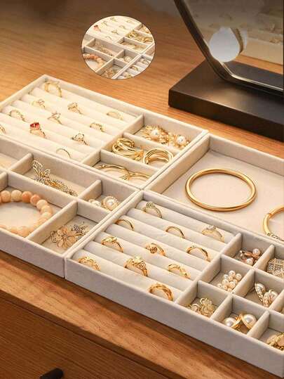 1-9 pièces Plateaux de rangement de bijoux en velours avec tiroirs empilables, organisateur élégant de boucles d'oreilles, bagues, colliers pour femmes, boîtes de présentation professionnelles parfaites pour la chambre, le placard, la coiffeuse, support à bijoux avec compartiments pour pierres précieuses et accessoires, solution de rangement de luxe pour idées de cadeaux pour filles