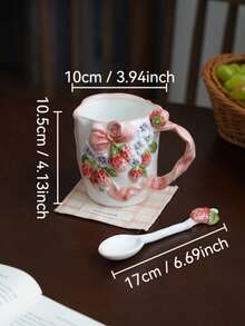 1 Pieza Taza de cerámica hecha a mano con relieve en forma de lazo, taza de café o té de la tarde para el hogar con cuchara, regalo exquisito de cumpleaños para la novia, regalo exquisito de Navidad y Año Nuevo