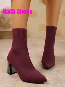 Giày bốt nữ mũi nhọn gót dày mới năm 2025, bốt ôm sát co giãn, bốt kiểu tất, bốt cao gót cổ ngắn, bốt đen ấm áp có quai, bốt cao gót gót dày đến bắp chân, giày cao gót mũi nhọn thoải mái thời trang, bốt thanh lịch thường ngày, bốt đen, bốt đỏ, bốt nâu, bốt màu cà phê - rượu vang đỏ - Xem 6