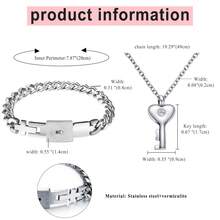 JEWELRYWE JewelryWe Pärchen Schloss Schlüssel Schmuckset: Paare Armband Halskette Set Damen Kette mit Geschenkbox Herz Anhänger Cuban Lock Armkette Edelstahl Geschenke für Partner Weihnachten Valentinstag