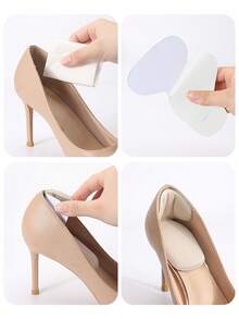 1 Pair/2 Pairs Heel Grips Liner Cushions Inserts For Loose Shoes, Heel Pads Snugs For Shoe Too Big Men Women, Filler Improved Shoe Fit And Comfort, Prevent Heel Slip And Blister  Plain    Basics  Cute    Plain / Plain Toe - Beige - View 4