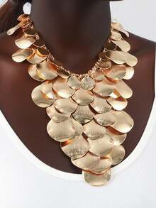 1pc Women's Punk Style Exaggerated Geometric Metal Layered Bib Necklace - Geometric Metallic Bib Necklace - View 10