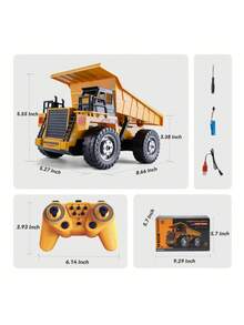 JCMO 儿童遥控工程自卸卡车玩具，2.4GHz RC 11 通道，带灯光和声音，1:20 比例黄色塑料工程车模型，超级英雄主题玩具套装，曲柄操作，适合 3 岁以上儿童，是 6-12 岁男孩的理想生日圣诞礼物 - 彩色 - 查看 9