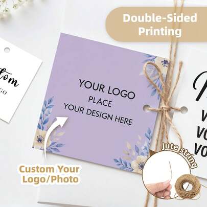 Custom Wedding Favor Tags, 4-8cm Double Printed Square Personalized Gift Tags With Logo Or Picture, Colorful Printable Labels With Jute String, DIY Paper Tags Cards For Bottles, Clothing, Food Packing, Gift Cards For Party, Anniversary, Wedding, Business, Customized Hang Tags