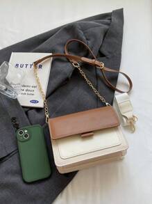 时尚别致的小方包，时尚简约拼色单肩包，配有链条肩带，百搭斜挎包，适合年轻女孩，适合购物、约会、正式活动、日常穿着、通勤 - 彩色 - 查看 9