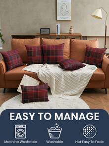 Bộ 1/2/4 vỏ gối trang trí mềm mại, vỏ gối ngủ, khóa kéo, dễ vệ sinh, họa tiết kẻ caro đỏ trắng, phù hợp cho ghế sofa, phòng ngủ, phòng khách và nhiều loại phòng khác, thoáng khí và thân thiện với da, đồ dệt gia dụng ấm cúng - Nhiều màu - Xem 4