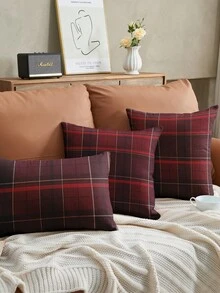 Bộ 1/2/4 vỏ gối trang trí mềm mại, vỏ gối ngủ, khóa kéo, dễ vệ sinh, họa tiết kẻ caro đỏ trắng, phù hợp cho ghế sofa, phòng ngủ, phòng khách và nhiều loại phòng khác, thoáng khí và thân thiện với da, đồ dệt gia dụng ấm cúng - Nhiều màu - Xem 8