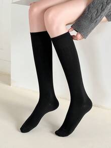 1双女士过膝袜，时尚百搭经典色简约大腿袜，舒适保暖 - 彩色 - 查看 4