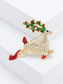 Christmas Rhinestone Elk Design Brooch