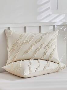 2/3件套卡其色斑马纹簇绒提花被套套装，现代波西米亚风格四季皆宜床上用品套装，大号/特大号被套，柔软透气，可机洗，拉链封口（1个被套+1/2个枕套，不含填充物） - 卡其色 - 查看 5