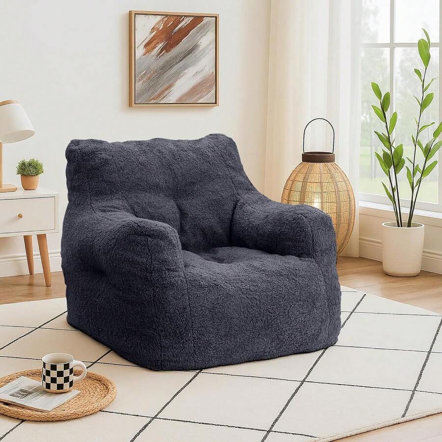 Bean Bag Chair With Filler, Bean Bag Sofa With Tufted Soft Stuffed Filling, Fluffy And Lazy Sofa, Comfy Cozy BeanBag Chairs With Memory Foam For Dorm - 深藍色 - 查看 1