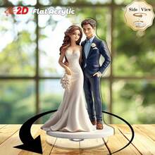 1 件优雅的 2D 旋转亚克力新娘和新郎桌面装饰 - 适合婚礼、订婚和周年纪念，室内/室外使用，无需电源，婚礼装饰 - 多色E - 查看 3