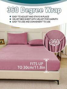 1pc Velvet Fitted Sheet, Soft & Warm, Solid Velvet Surface, Available Sizes: Super King, King, Queen, Twin. Luxurious Ultra-Soft Comfortable Fitted Sheet, 11.8 Inch Deep Pocket Design, Suitable For Autumn, Winter And Spring. Does Not Include Pillowcase, Warm Mattress Protector, Deep Pocket Design, Fitted Sheet. - Dusty Pink - View 2