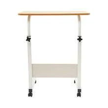 Adjustable Laptop Desk Computer Stand With Wheels Freestanding Computer Desk - White and Wood - View 6