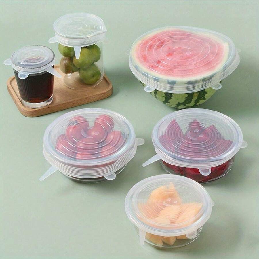 6 Multifunctional Silicone Fresh-Keeping Covers For Easy Storage And Use, Can Isolate Food Dust And Insects,Suitable For Bowls, Pots, And Containers, And A Practical Accessory Essential For The Kitchen - 白色 - 查看 1