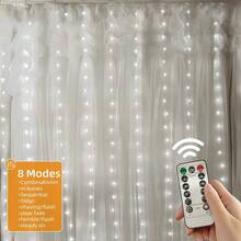 USB Curtain Fairy Lights,100/200/300 LED String Lights, USB Hanging Curtain Lights 3 M X 1m/2m/3m , Indoor Outdoor Christmas Light Curtain, 8 Dimmable Modes With Remote Control And Timer, Waterproof LED Garland For Christmas, Bedroom, Party, Balcony, Wedding, Wall, Window Decoration - Curtain Fairy Lights - View 21