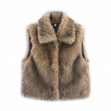 Gilet smanicato da donna invernale alla moda, con collo a bavero, in finta pelliccia, vintage, caldo e slim - Castano - Visualizzare 1
