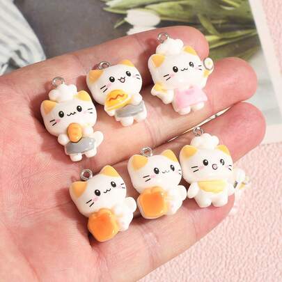 6/12pcs Cute Cartoon Chef Cat Charms - Soft Color Kitchen Decor With Chef Hat, Resin Pendant Suitable For DIY Jewelry Making, Keychain, Birthday & Housewarming Gifts - Compatible With Earrings, Necklaces, Bags - Perfect For Cat Lovers & Baking Enthusiasts, Handmade Ornaments, Charming Accessories, Glossy Design, Decorative Pendant, Great Gift