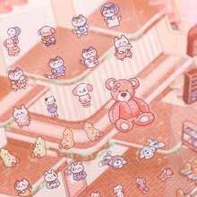 3 arkusze naklejek z miniaturowymi krajobrazami, seria bajek, urocze naklejki dekoracyjne 3D dla uczniów, 3 arkusze naklejek ze zwierzętami + 1 arkusz tektury ze sceną - Wielokolorowe - Zobacz 4