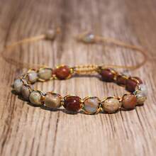 1 pieza Brazalete ajustable de piedra Shoushan natural de estilo bohemio vintage con hilo de colores, adecuado para uso diario en todas las estaciones, ideal como regalo