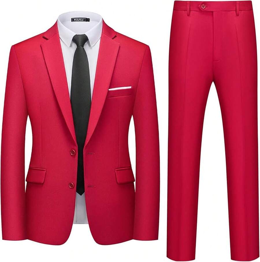 Men's 2 Piece Suits Two Button Pants Set Party,Wedding And BusinessChristmas CNPN - 紅色 - 查看 1