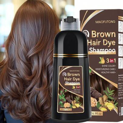500ml 3-In-1 Brown Color-Treated Shampoo, Formulated With Gentle Ingredients Like Ginger To Moisturize And Cover Grays And Frizz. It's A Fast-Acting Color-Treated Shampoo, A Multi-Use Permanent Color, And A Semi-Permanent Color. Suitable For All Hair Types.