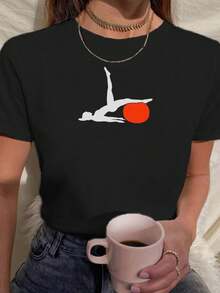 BABYLOOK Camiseta Feminina t shirt PILATES BOLA 100% Algodão - Preto - Visão 1