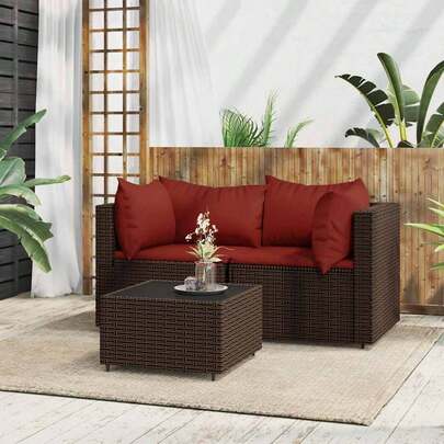 vidaXL Patio Lounge Set Poly Rattan Compact Adjustable Feet