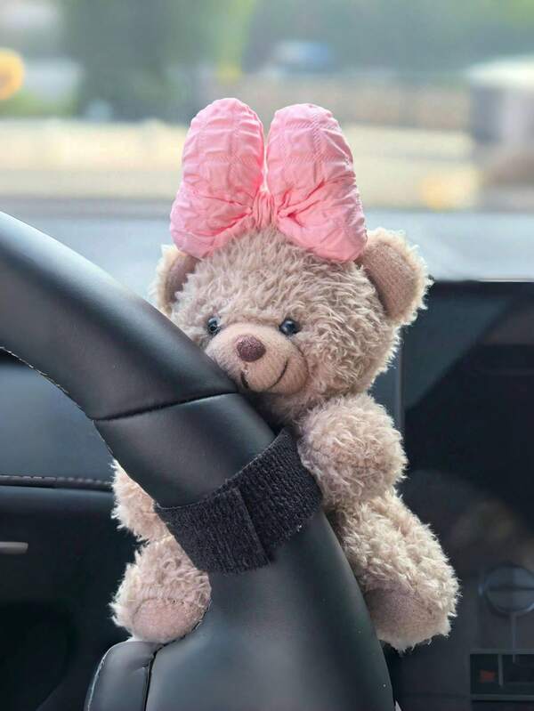 Cute Cartoon Bear Ornament, Creative Car Dashboard Decoration, Automotive Interior Accessories, Car Steering Wheel Decor, Plush Bear Doll