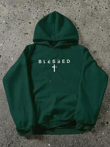 Men's Casual Minimalist Letter Graphic Thermal Lined Hoodie Sweatshirt, Autumn/Winter, Long Sleeve Top