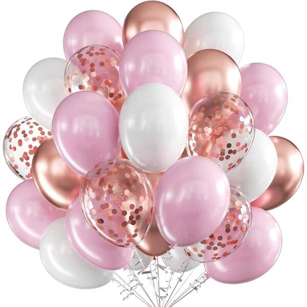 31 PIEZAS/Globos de látex rosa y blanco - 10/12 pulgadas, confeti metálico rosa dorado para baby shower, niñas, mujeres, bohemio, cumpleaños, nupcial, decoraciones para fiestas de boda