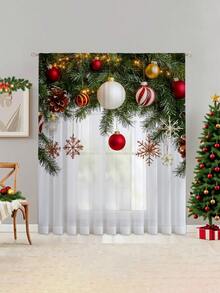 1 tấm rèm mỏng trang trí Giáng sinh, rèm cửa sổ in hình quả bóng Giáng sinh hình bông tuyết hình cây thông Noel hình quả bóng Giáng sinh, rèm cửa sổ in hình túi thanh trang trí cho phòng ngủ, văn phòng, nhà bếp, phòng khách, trang trí nhà cửa, kỳ nghỉ Giáng sinh, in hình quả bóng Giáng sinh màu đỏ trong mờ - Nhiều màu - Xem 4