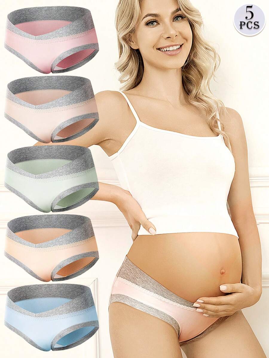 5 Pack Womens Cotton Maternity Underwear,Healthy Maternity Pregnancy Panties Postpartum Mother Under Bump Underwear - 彩色 - 查看 1