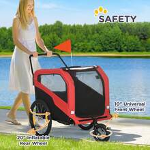 PawHut 2 In 1 Dog Bike Trailer Pet Stroller For Large Dogs W/ Hitch - Red - Red - View 7