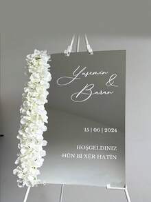 1pc 16"X12"/19"X16" Mirror Silver Acrylic Wedding Welcome Sign, DIY Romantic Wedding Decor Party Directional Signage