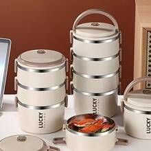 2 Layer Portable Lunch Box,Stainless Steel Lunch Box, Large Capacity Portable And Convenient Square Box, Multi-Layer Design Lunch Box, Suitable For Home, School And Office. - Trắng 2 lớp - Xem 4