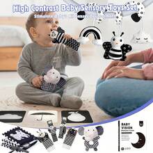 9pcs High Contrast Baby Toys Set For Newborn, Black And White Baby Toys Gift Box, Car Seat Hanging Rattle Toy For Newborn Brain Visual Development, Boys Girls Toddler Gifts - 黑與白 - 查看 2